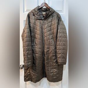 LL Bean Women’s Primaloft Packaway Light Coat Sz 3XL Quilted Olive Hooded Zip